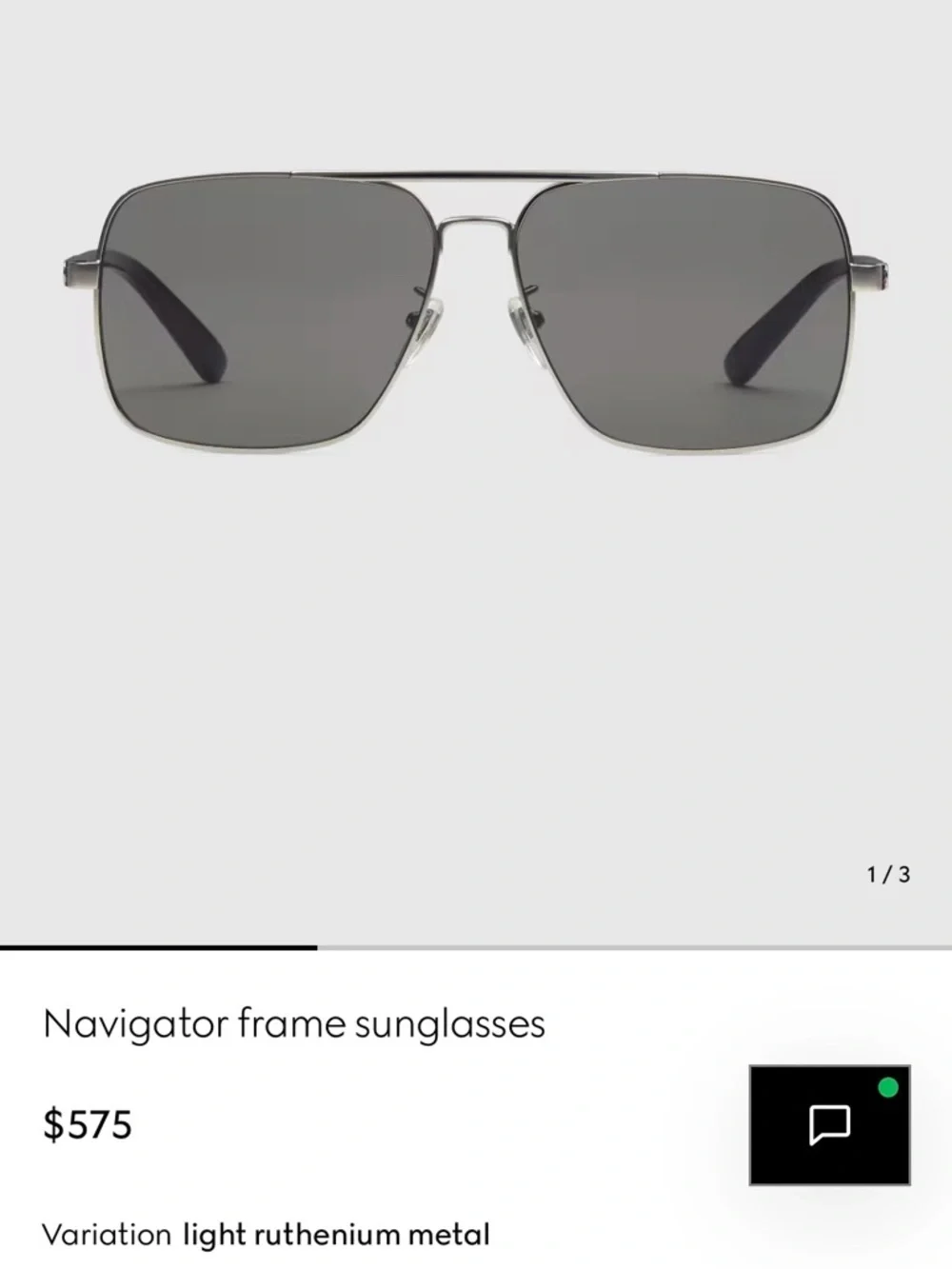 Authentic GUCCI Black/ silver Aviators